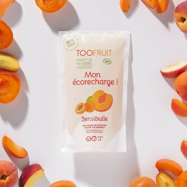 Toofruit Sensibulle Gelée de Douche - Écorecharge 400ml - Abricot-Pêche - Nettoie la peau sensible des enfants