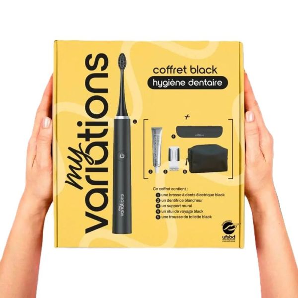 MyVariations Coffret-Cadeau Brosse à Dents Électrique Onyx-Black + 4 Accessoires
