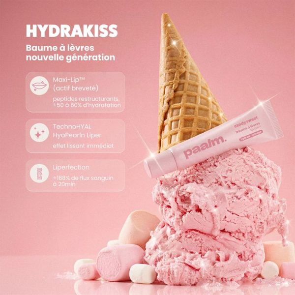 Paalm Baume à Lèvres Hydrakiss Candy Sweet 15 ml – Baume à lèvres peptides, HA et phyto-plumper rose clair glossy