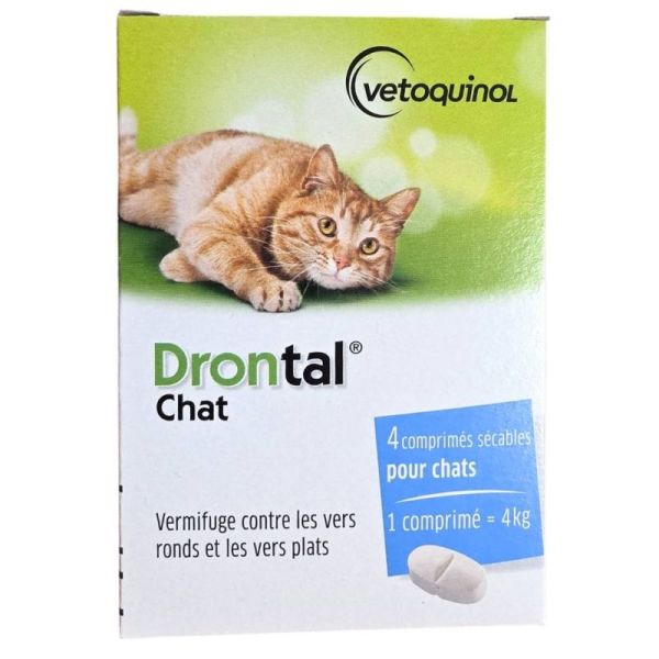 Vetoquinol Drontal Chat 4 comprimés - Vermifuge vers ronds et vers plats