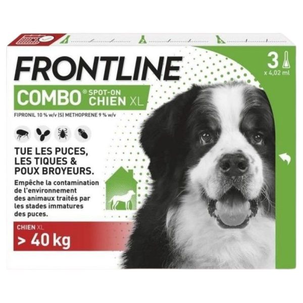 Frontline Combo Chien XL 40kg - Puces Tiques Poux Broyeurs - 3 pipettes