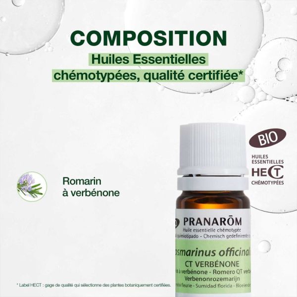 Pranarôm Huile Essentielle Romarin à Verbénone Bio 5ml – Régénération et drainage