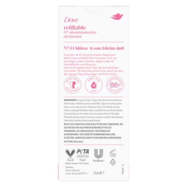 Dove Refillable Starter N°44 Fleurs & Fruits Rouges Rechargeable + Recharge 35ml 0% d'alcool - Protection odeurs 72h sans sels d'aluminium