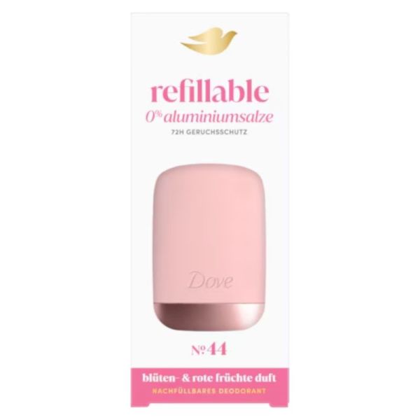 Dove Refillable Starter N°44 Fleurs & Fruits Rouges Rechargeable + Recharge 35ml 0% d'alcool - Protection odeurs 72h sans sels d'aluminium