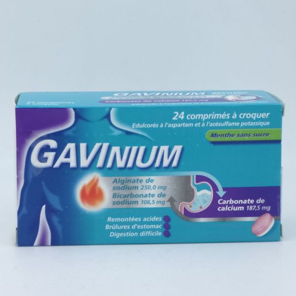 Gavinium Menthe Sans Sucre – 24 Comprimés à croquer