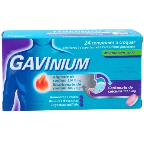 Gavinium Menthe Sans Sucre – 24 Comprimés à croquer