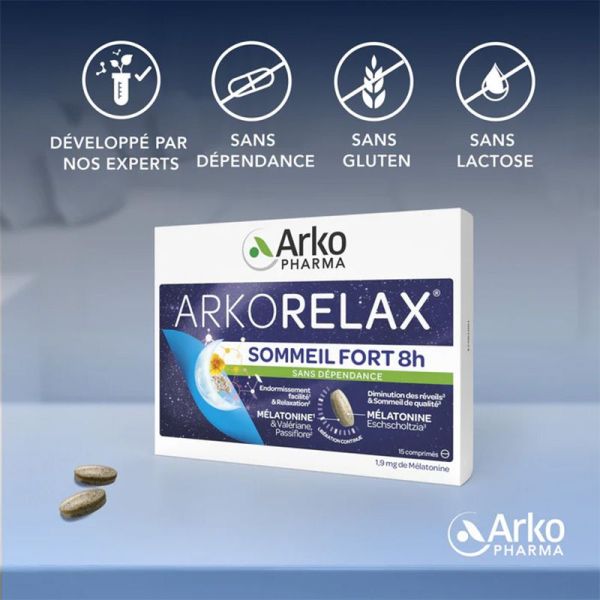 Arkopharma Arkorelax Sommeil Fort 8H 15 comprimés