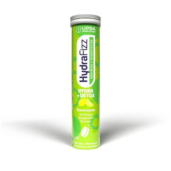 UPSA Hydrafrizz Hydra+Detox - 16 Comprimés Effervescents - Goût Citron - Digestion, détox et hydratation