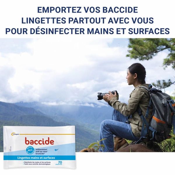 Baccide Lingettes Désinfectantes Mains et Surfaces - 70 Lingettes