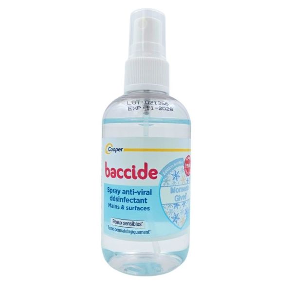 Baccide Spray Anti-Viral Désinfectant Mains & Surfaces Moment Givré 100ml - Protection efficace pour peaux sensibles