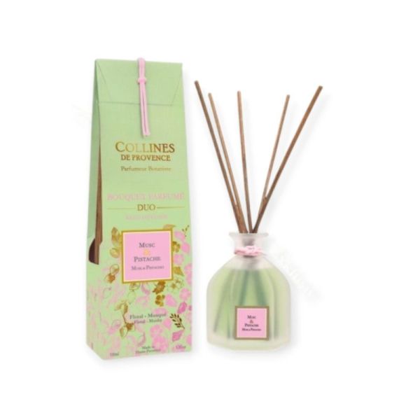 Collines de Provence Bouquet Parfumé Musc & Pistache 100ml - Diffuseur d'ambiance continu floral et musqué pour la maison