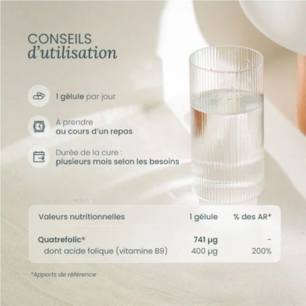 Nutri&Co Acide Folique Quatrefolic® 120 gélules - Vitamine B9 bioactive préconception et grossesse