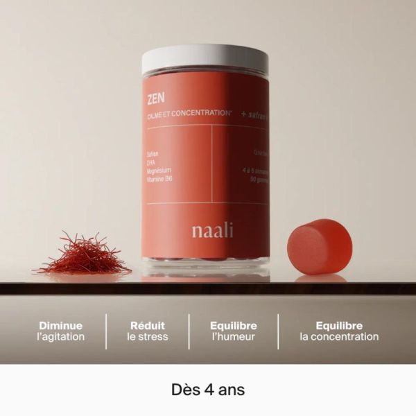 Naali Zen Gommes Calme et Concentration Safran - 90 Gummies Fraise