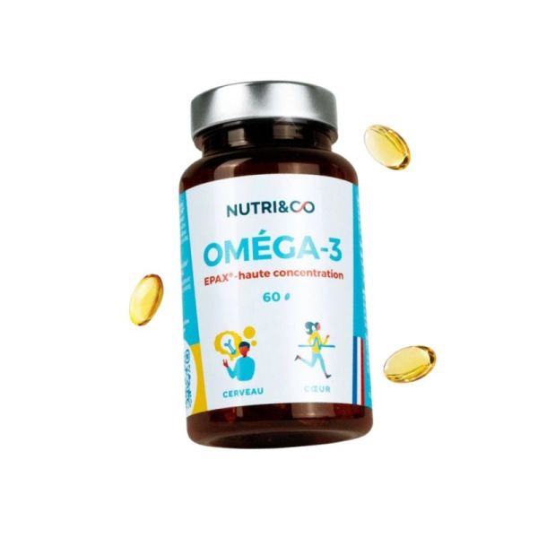 Nutri&Co Oméga-3 Cerveau et Cœur 60 capsules - Huile de poisson ultra-concentrée EPA/DHA