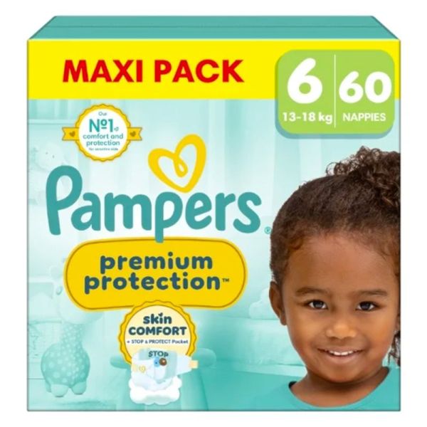 Pampers Premium Protection Taille 6 / 13-18kg - 60 Couches Maxi Pack - Confort supérieur, ultra-absorbant