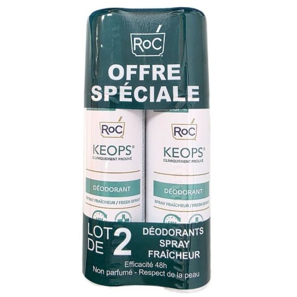 Roc Keops Déodorant Spray Fraicheur 48h Lot de 2 x 100ml - Protection longue durée