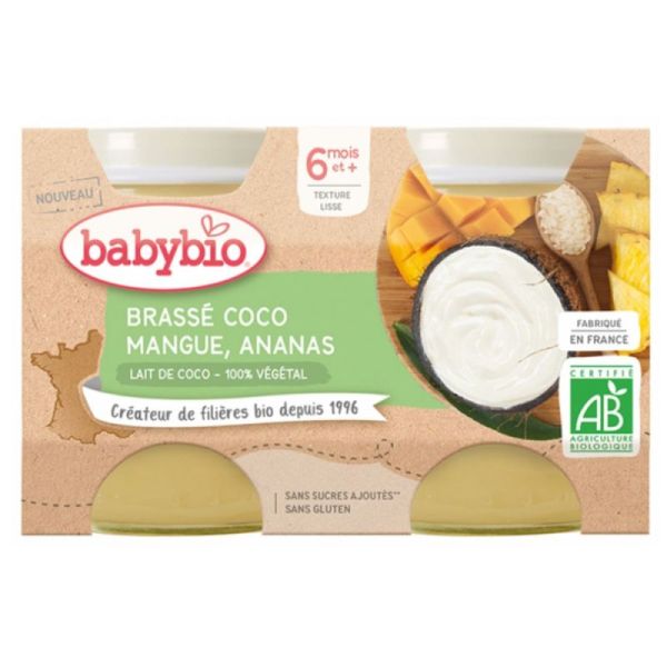 Babybio Desserts Végétaux Lait de Coco Mangue Ananas +6m Bio Lot de 2 x 130g