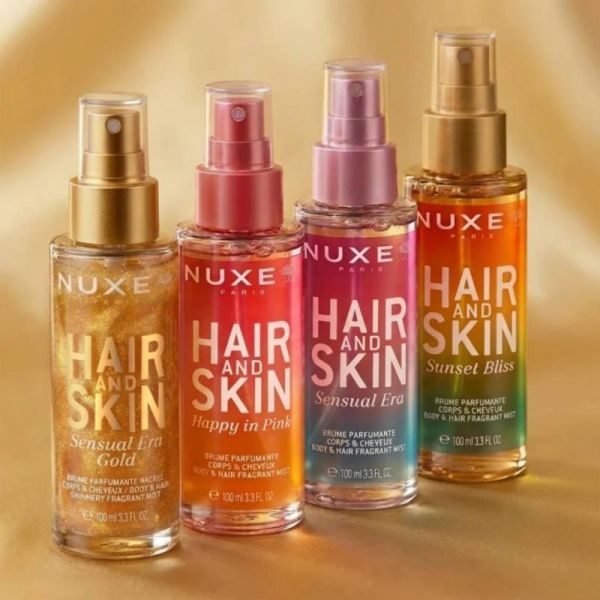 Nuxe HAIR AND SKIN Brume parfumante nacrée corps et cheveux Sensual Era Gold 100ml - Voile nacré et parfum solaire