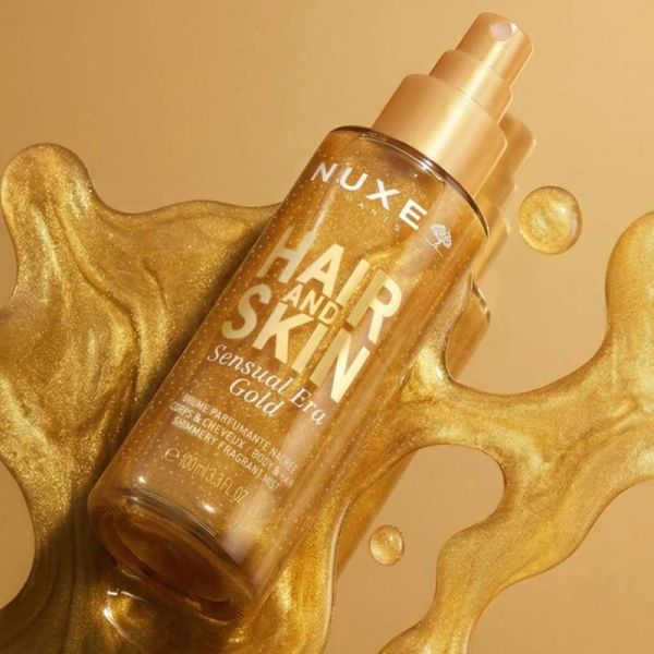 Nuxe HAIR AND SKIN Brume parfumante nacrée corps et cheveux Sensual Era Gold 100ml - Voile nacré et parfum solaire