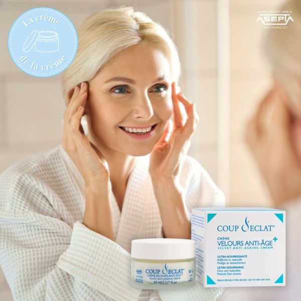 Coup d'Éclat Crème Velours Anti-Âge+ 50ml – Soin global peaux matures et sèches Asepta