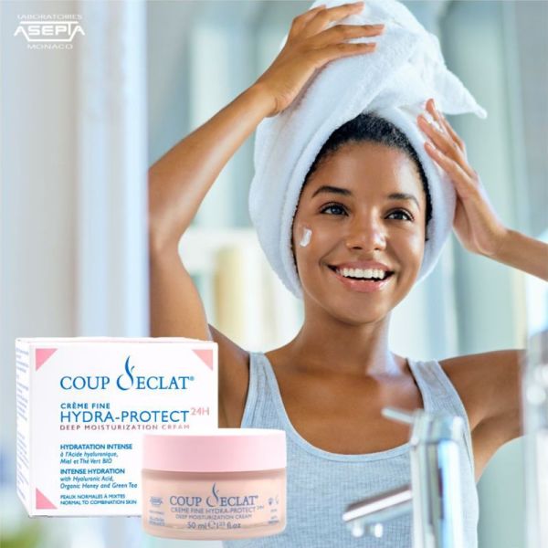 Coup d'Éclat Crème Fine Hydra-Protect 24H 50 ml – Crème hydratante éclat peaux normales à mixtes