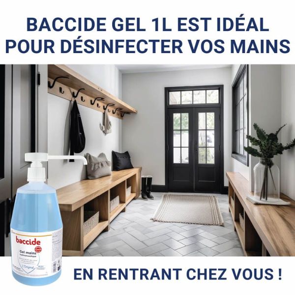 Baccide Gel Hydroalcoolique Mains - 1 Litre - Désinfection rapide, efficace en 30 secondes