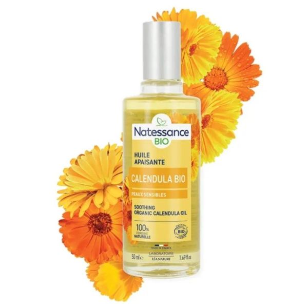 Natessance Huile au Calendula BIO Flacon de 50ml - Soin apaisant et adoucissant pour peaux sensibles