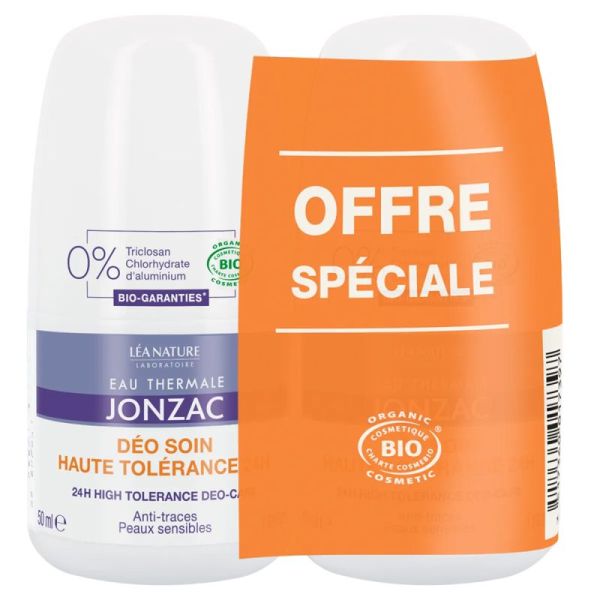 Eau Thermale Jonzac Déo Soin Haute Tolérance 24H Bio - Lot de 2 x 50 ml - Protection, douceur et confort