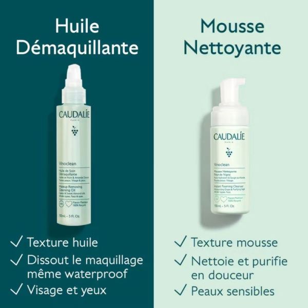 Caudalie Vinoclean Huile de Soin Démaquillante à l'Huile d'Amande Douce + Ricin 75ml – élimine le maquillage waterproof et nettoie en douceur