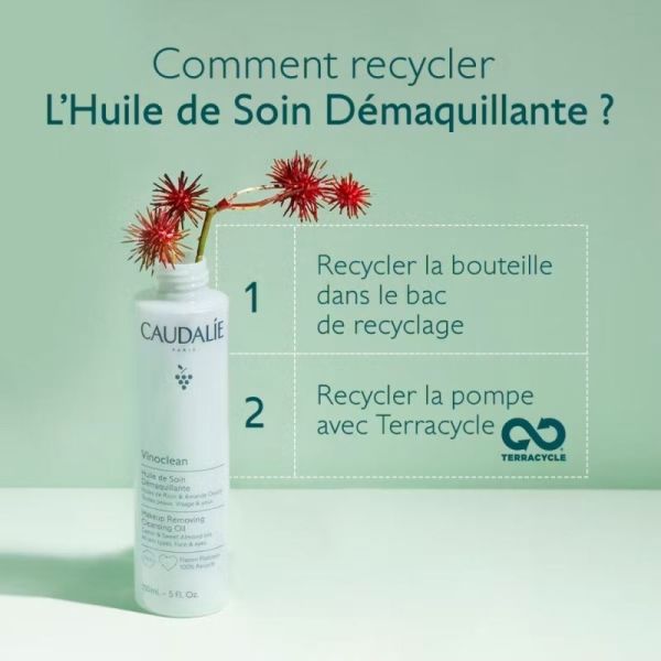 Caudalie Vinoclean Huile de Soin Démaquillante à l'Huile d'Amande Douce + Ricin 75ml – élimine le maquillage waterproof et nettoie en douceur