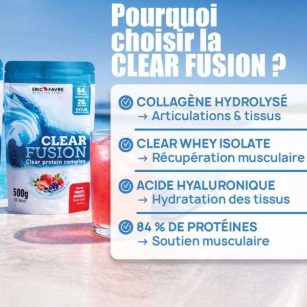 Eric Favre Clear Fusion Clear Protein 500g - Saveur Fruits Rouges – protéine légère et rafraîchissante