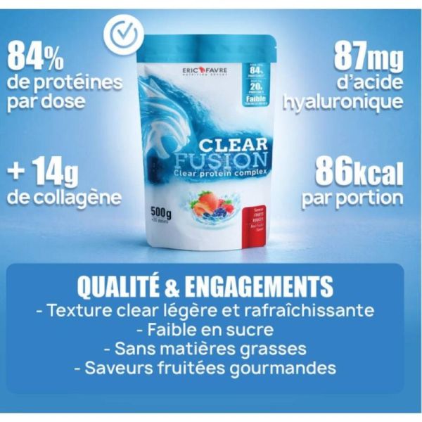 Eric Favre Clear Fusion Clear Protein 500g - Saveur Fruits Rouges – protéine légère et rafraîchissante