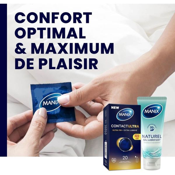 Manix Contact Préservatifs Ultra-Fin + Extra Lubrifié - 20 préservatifs