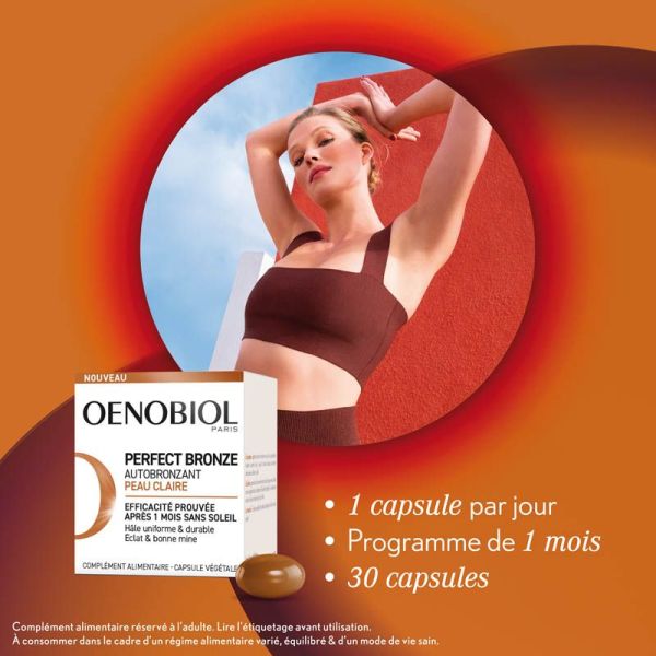 Oenobiol Perfect Bronze Autobronzant - 30 Capsules - Peau Claire - Hâle Naturel et Uniforme