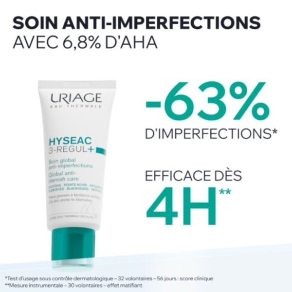 Uriage Hyséac 3-Regul+ Soin Global Anti-Imperfections 40 ml - Rééquilibre le microbiome et corrige toutes les imperfections
