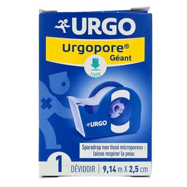 Urgo Urgopore Sparadrap Microporeux Géant 1 Dévidoir – Fixation douce – 9,14 m x 2,5 cm