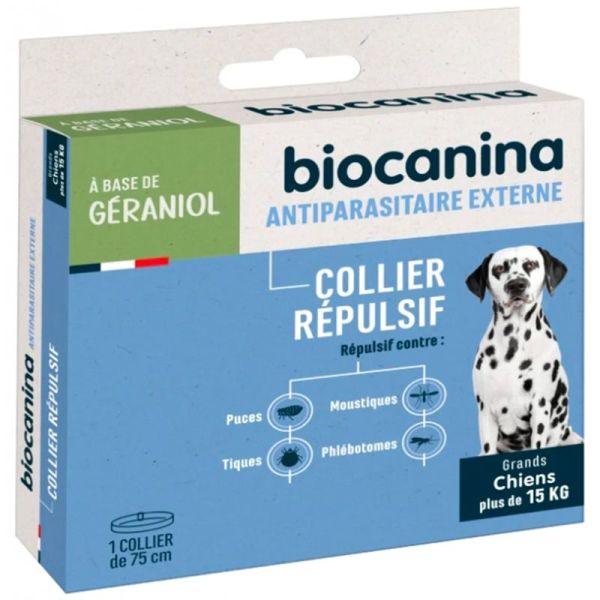 Biocanina Collier Répulsif Chiens de Plus de 15 kg - 1 collier - Protection insectifuge naturelle et continue