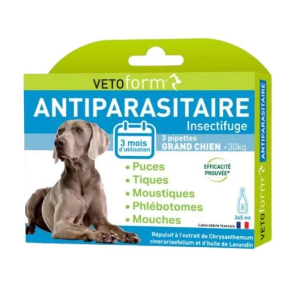 Vetoform Antiparasitaire insectifuge grand chien +30 kg - 3 pipettes