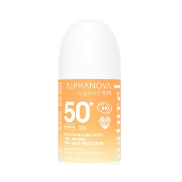 Alphanova Organic Sun Roll-On Solaire Sport Bio SPF50+ Visage & Corps Très Haute Protection - 50g