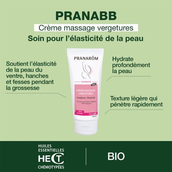 Pranarôm PranaBB Maternité Crème Massage Vergetures Bio 100ml – Élasticité et fermeté