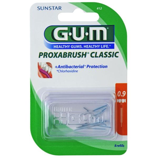 Gum Proxabrush Classic Brossettes 412 Recharges 0.9mm - 8 unités