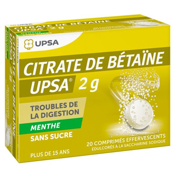 UPSA Citrate de Betaïne Menthe - Sans Sucre - 20 Comprimés Effervescents