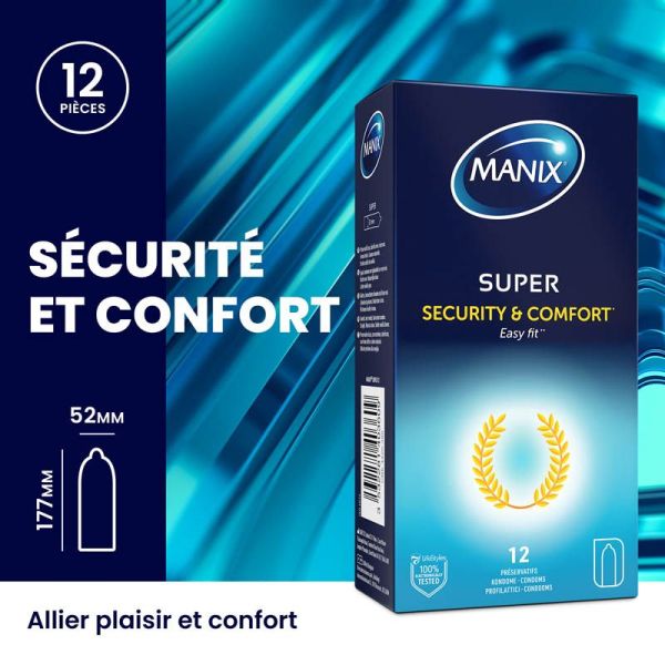 Manix Super - Lisses, Droits et Lubrifiés - 12 Préservatifs