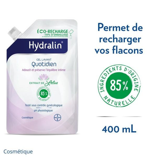 Hydralin Quotidien Gel Lavant - 400 ml - Hygiène Intime Douceur et Respect de l’Environnement