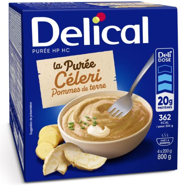 Delical Purée Hyperprotidique Hypercalorique Céleri Pommes de Terre - 4 x 200g
