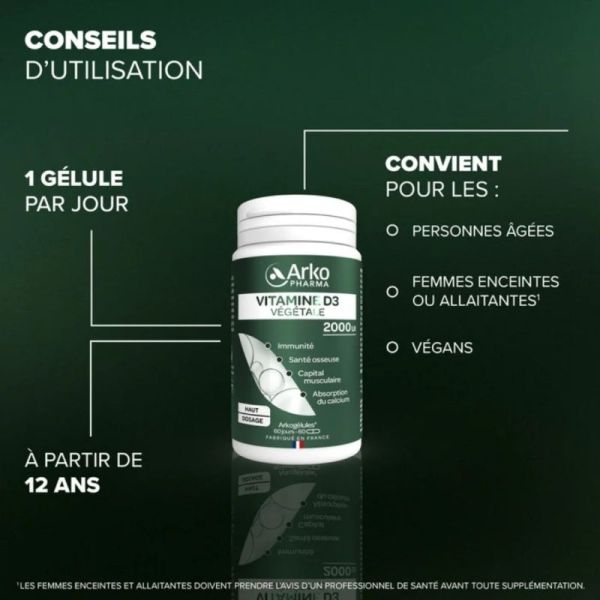 Arkopharma Arkogélules Vitamine D3 Végétale 60 gélules - Système immunitaire et ossature
