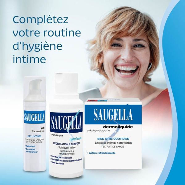 Saugella HydraSerum Soin Lavant Intime Doux 200 ml - Hydratation et protection, équilibre du pH naturel