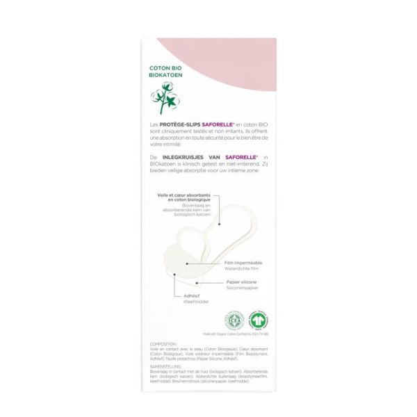 Saforelle Protège-slips Classique Coton Bio 30 unités - Protection quotidienne douce et hypoallergénique