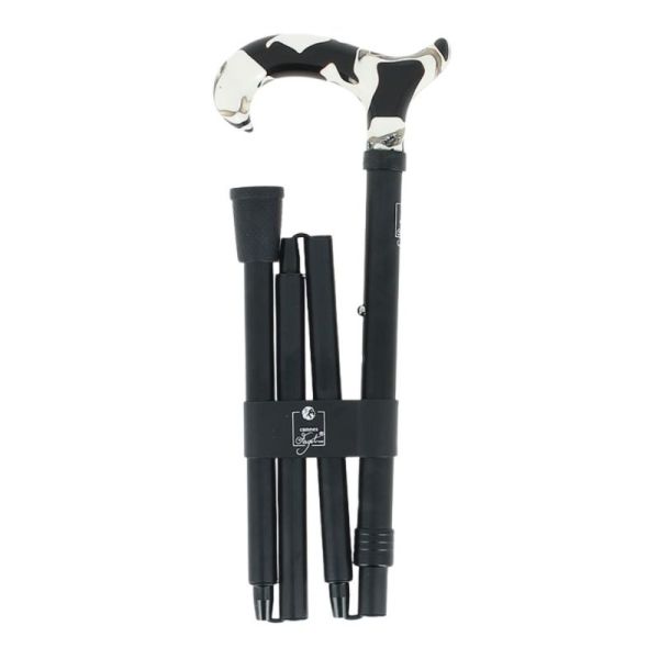 Cannes Fayet Canne de Marche Pliante Réglable Alu Noir Homme Poignée Plexiglass Noire & Beige