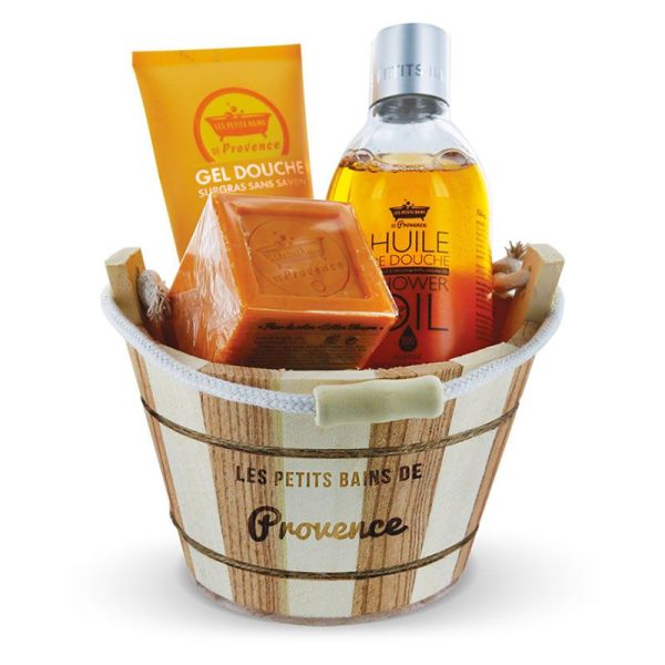 Les Petits Bains de Provence Coffret Cadeau - Seau de Bain Douceur - Argan/Fleur de Coton - 1 coffret